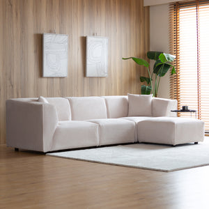 Divano modulare 4 posti in velluto a coste beige Monroe vista 3/4