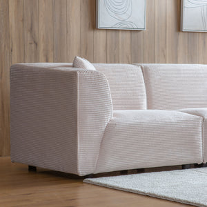 Divano modulare 4 posti in velluto a coste beige Monroe ampi braccioli
