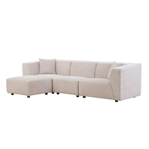 Divano modulare 4 posti in velluto a coste beige Monroe packshot vista 3/4