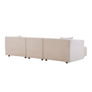 Divano modulare 4 posti in velluto a coste beige Monroe packshot vista posteriore 3/4