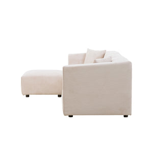 Divano modulare 4 posti in velluto a coste beige Monroe packshot vista laterale