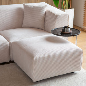 Divano modulare 4 posti in velluto a coste beige Monroe zoom sul pouf
