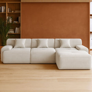 Divano da 5-6 posti con pouf in velluto a coste beige Sheffield vista frontale