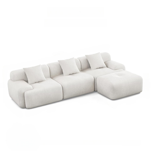 Divano da 5-6 posti con pouf in velluto a coste beige Sheffield packshot