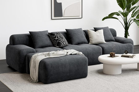 Divano da 5-6 posti con pouf in velluto a coste grigio antracite Sheffield foto vista 3/4