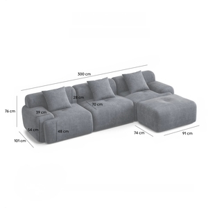 Divano da 5-6 posti con pouf in velluto a coste grigio antracite Sheffield dimensioni