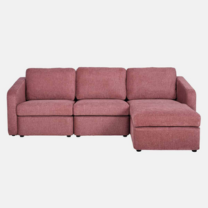 Divano modulare rosso Konekt packshot frontale 3 posti pouf angolo destro Concept Usine