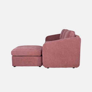 Divano modulare rosso Konekt packshot vista laterale 3 posti pouf angolo destro Concept Usine