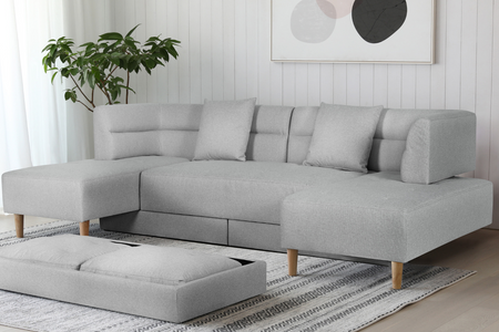 Divano componibile e trasformabile in tessuto grigio Berga