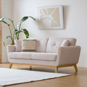 Divano scandinavo beige in velluto a coste Hoga 3 posti vista 3/4