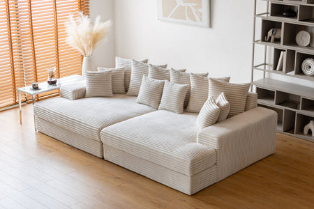 Divano a 4 posti con seduta profonda in velluto a coste beige Cardiff visto dall'alto