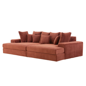 Divano 4 posti seduta profonda in velluto a coste terracotta Cardiff packshot vista 3/4