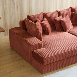 Divano 4 posti seduta profonda in velluto a coste terracotta Cardiff zoom bracciolo largo