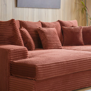 Divano 4 posti seduta profonda in velluto a coste terracotta Cardiff zoom seduta