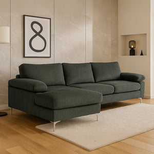 divano angolare a 4 posti in velluto a coste verde Galway 3 quarti concept u