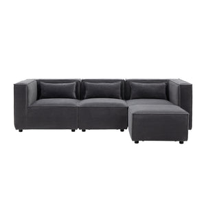 divano modulare a 3 posti in velluto a coste grigio con rivestimento Packshot fronte Velluto a coste - Grigio antracite concept u