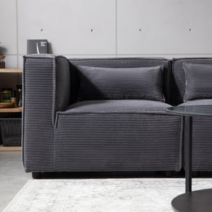 divano modulare a 3 posti in velluto a coste grigio con zoom frontale Velluto a coste - Grigio antracite concept u