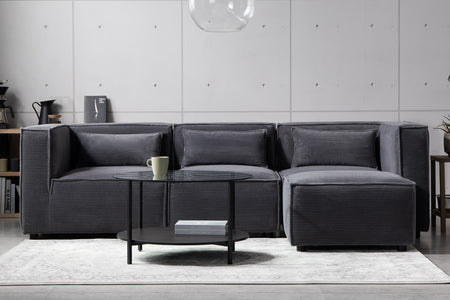 divano modulare a 3 posti in velluto a coste grigio Velluto a coste - Grigio antracite concept u