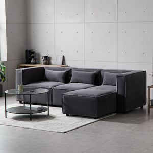 divano modulare a 3 posti in velluto a coste grigio, modulare a 3 posti e 4 posti Velluto a coste - Grigio antracite concept u