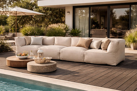 Salotto da giardino modulare 4 posti beige in tessuto idrorepellente Praiano