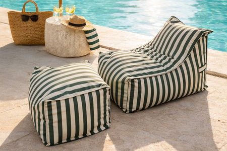 Set di pouf da esterno a righe verde idrorepellente e anti-UV Positano
