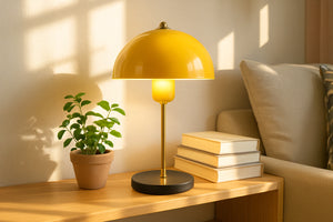 lampada da tavolo a forma di fungo giallo edith atmosfera concept u