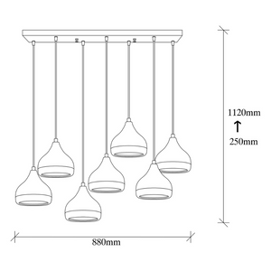 Lampada sospensione nero e rame 7 luci Maya - Concept-U - dimensione