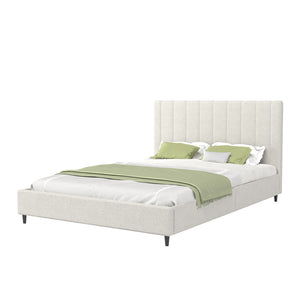 Letto in tessuto bouclé beige 140x190cm Cambridge packshot vista 3/4