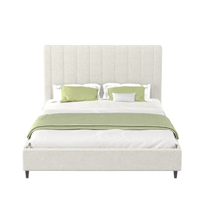 Letto in tessuto bouclé beige 140x190cm Cambridge packshot vista frontale