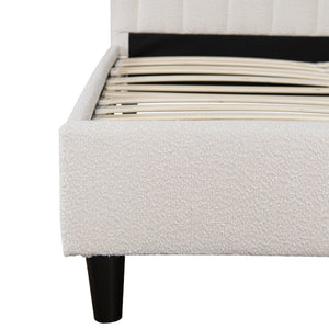 Letto in tessuto bouclé beige 140x190cm Cambridge zoom tessuto e piedini