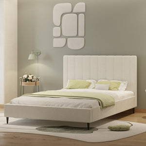 Letto in tessuto bouclé beige 160x200 cm Cambridge vista da 3/4