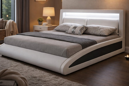 Letto bianco Brixton con vani contenitore e LED integrati