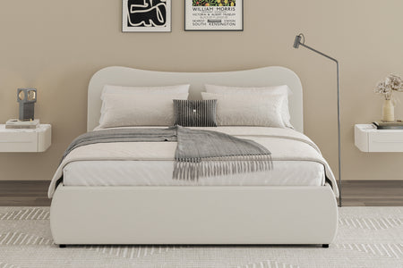 Letto contenitore 160x200cm design arrotondato in velluto a coste beige Plano foto ambientata