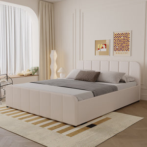 Letto con contenitore 160x200cm in velluto beige Tampa vista da 3/4