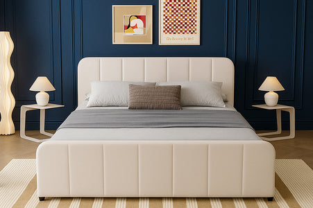 Letto con contenitore 160x200cm in velluto beige Tampa foto ambientata