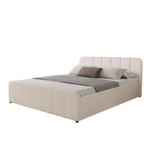 Letto con contenitore 160x200cm in velluto beige Tampa packshot vista da 3/4