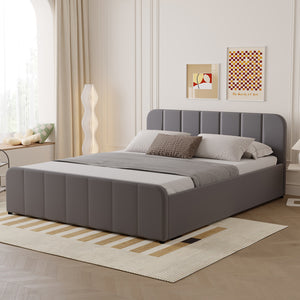 Letto con contenitore 160x200cm in velluto grigio Tampa vista da 3/4