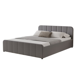 Letto con contenitore 160x200cm in velluto grigio Tampa packshot vista da 3/4