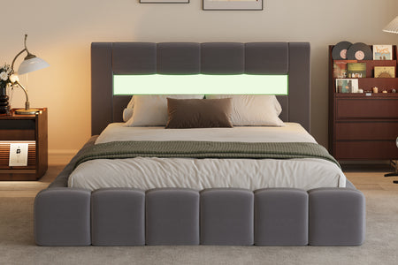 Letto nuvola con contenitore e LED 180x200 cm in velluto grigio con testiera e rete Omaha foto d'ambiente