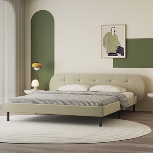 Letto capitonné 140x190 cm beige con testiera e rete Tulsa vista 3/4