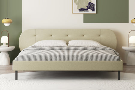 Letto capitonné 140x190 cm beige con testiera e rete Tulsa foto d’ambiente