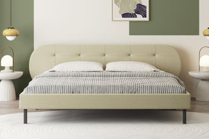Letto capitonné 160x200cm beige con testiera e rete Tulsa foto d’ambiente
