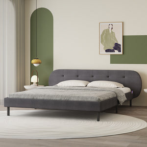 Letto capitonné 140x190 cm grigio con testiera e rete Tulsa vista 3/4