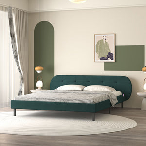 Letto capitonné 140x190 cm verde con testiera e rete Tulsa vista 3/4
