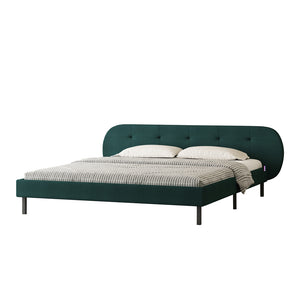 Letto capitonné 140x190 cm verde con testiera e rete Tulsa packshot vista 3/4