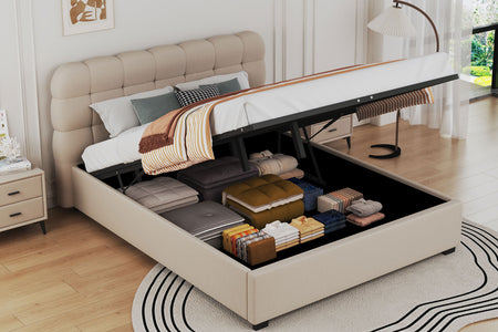 Letto nuvola con contenitore 160x200 cm in velluto Dallas beige ambientazione