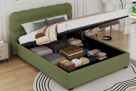 Letto nuvola con contenitore 160x200cm in velluto Dallas verde ambientazione