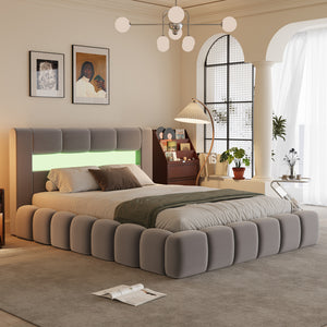 letto contenitore cloud 160x200 velluto grigio led omaha chiuso concept u