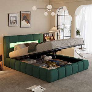 letto contenitore cloud 160x200 velluto verde LED atmosfera di Omaha quadrato concept u