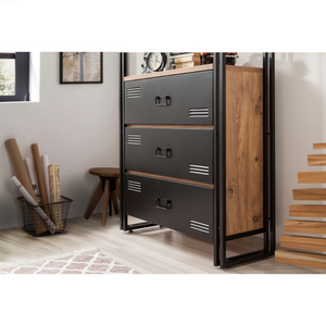 libreria cassetti e ripiani legno industriale e nero tali atmosfera zoom cassetti chiusi concept u